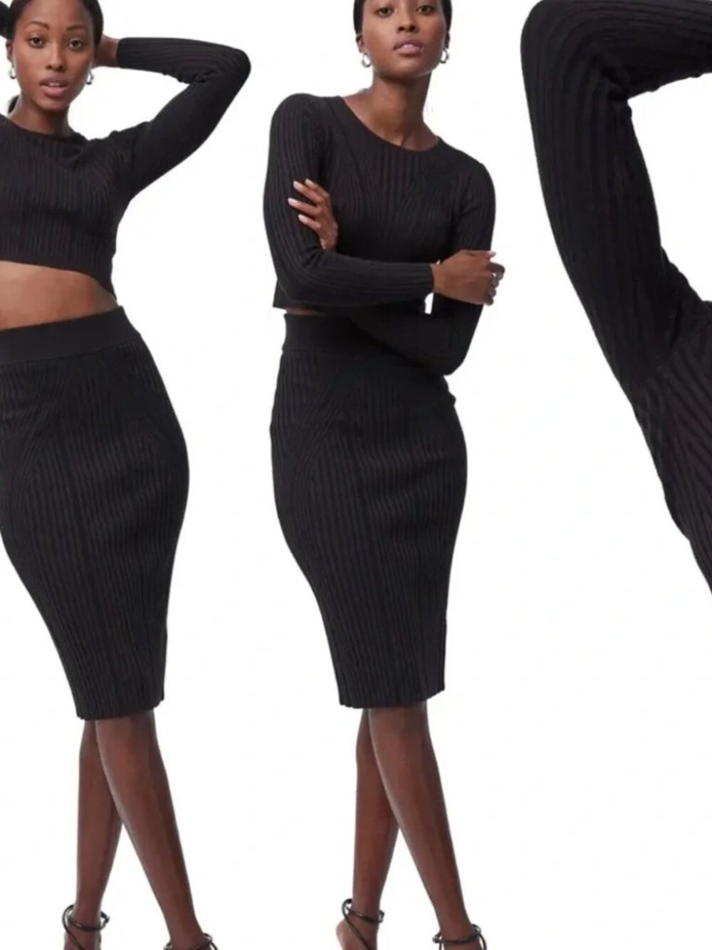 French Connection Jolie Ribbed Knit Sweater & Skirt Set XS